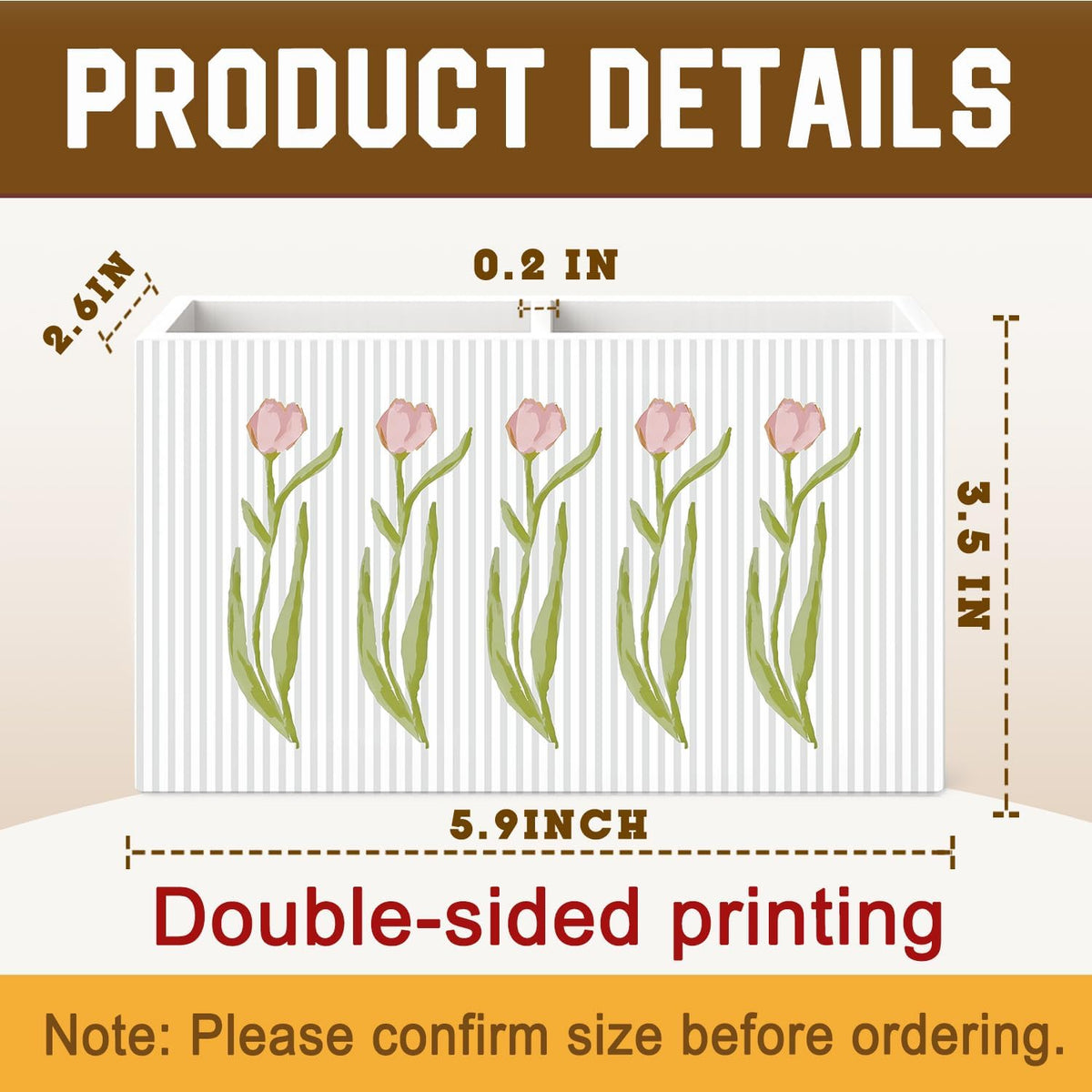 Lacama Spring Tulip Floral Pen Pencil Holder for Desk, Tulip Flower Botanical Sage Green Floral Pretty Cottagecore Pencil Holders Wooden Box Organizer for Home Office Bedroom Desk Tabletop