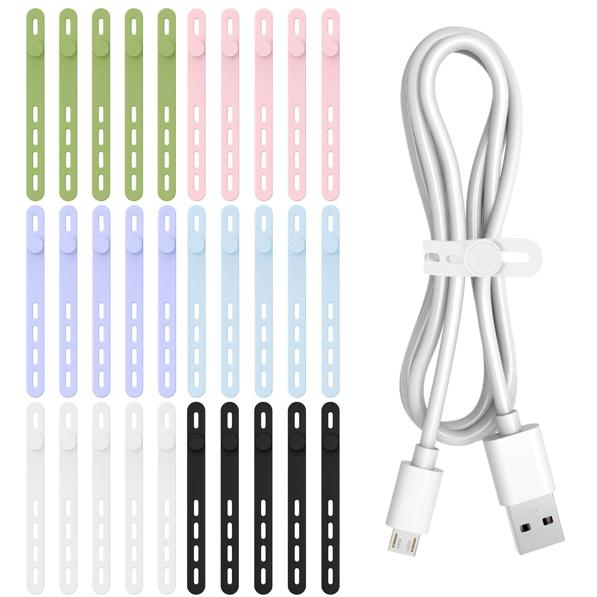 Donruby 24Pcs Silicone Cable Ties, Reusable Cord Organizer Straps, 4 Colors