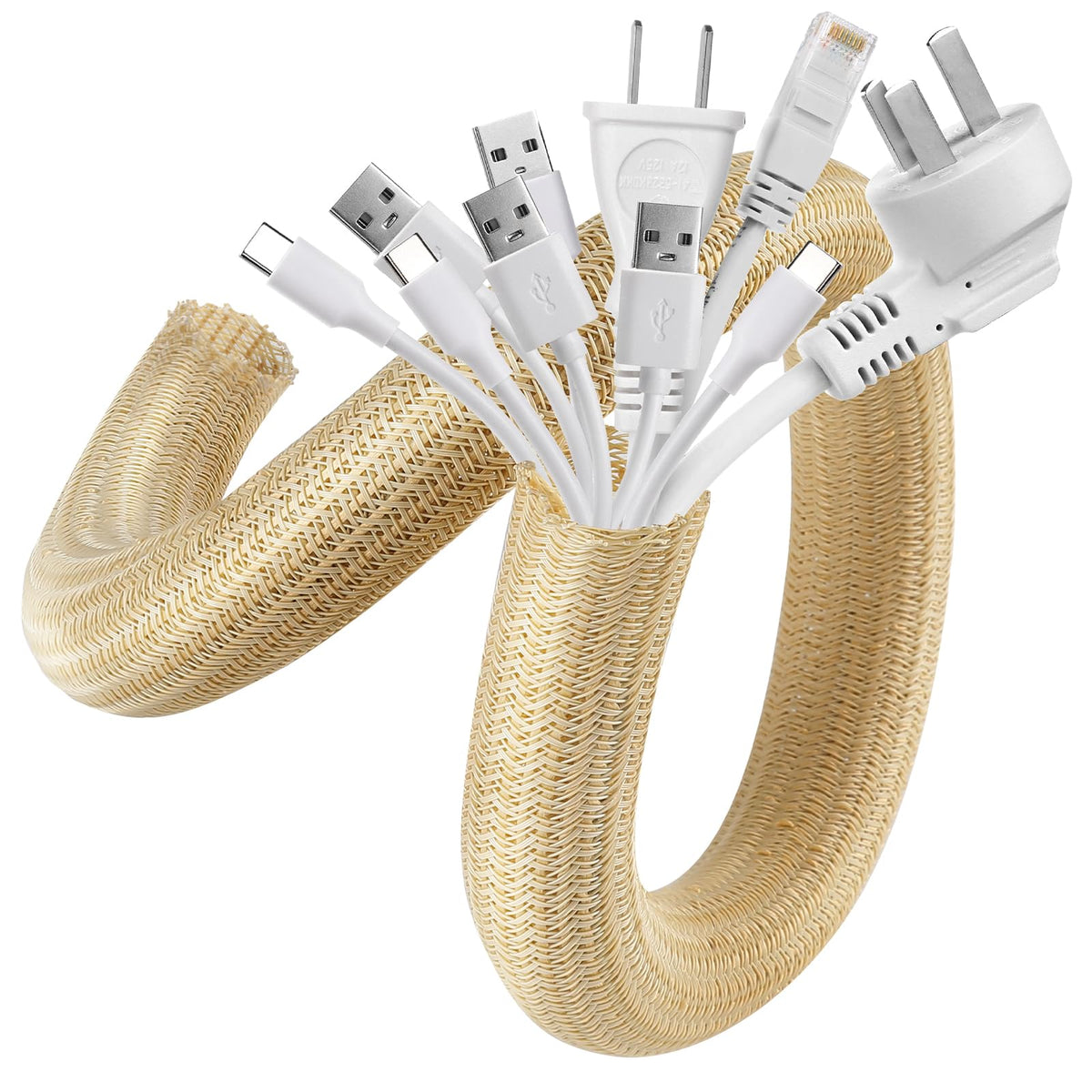 AGPTEK White Cable Management Sleeve, 2 Pack 5ft - 1.2 inch Cord Hider