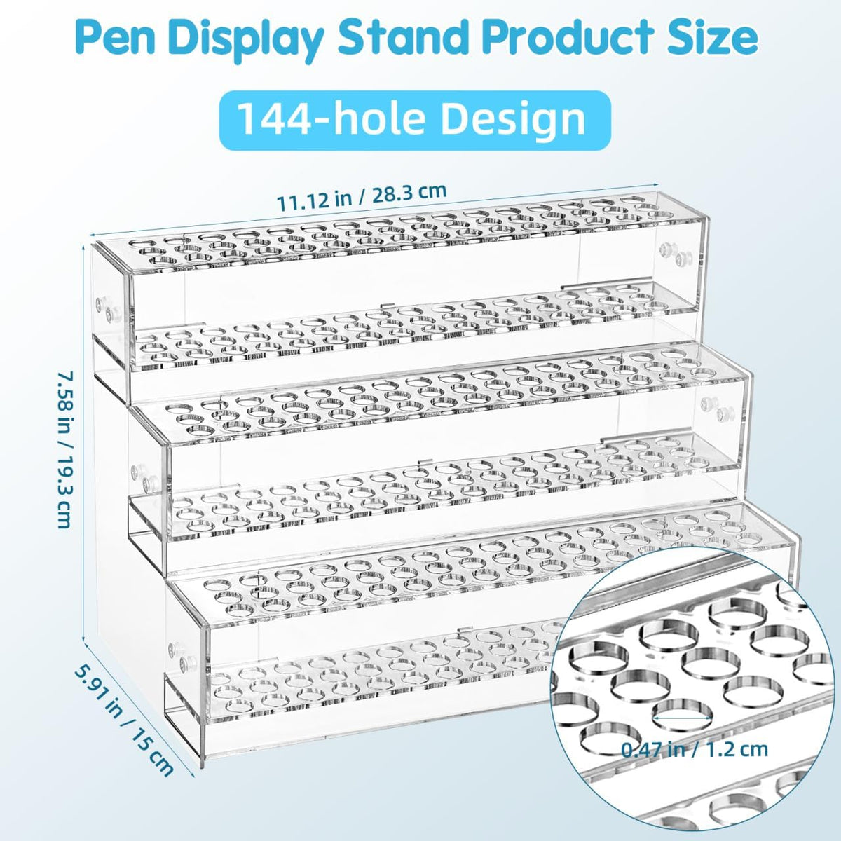 Cabilock Acrylic Pen Display Holder, 96 Slots Beadable Pens Display Stand, Pencil Art Brush Rack Organizer for Home Office School Desk