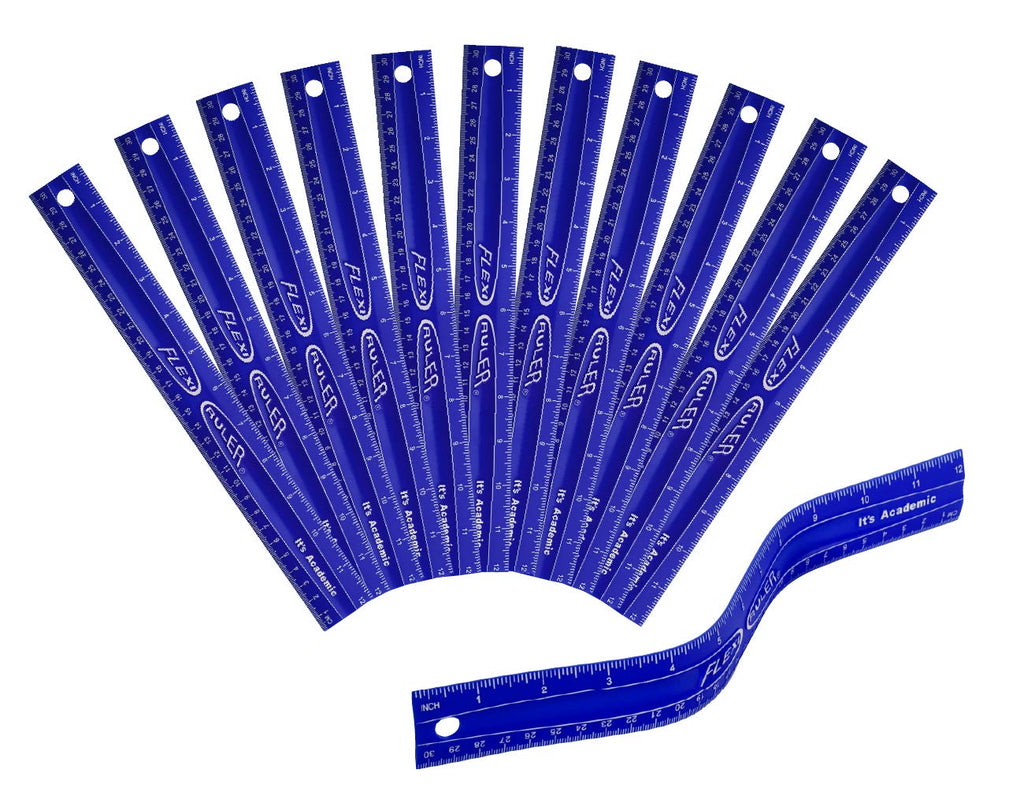 It's Academic Flexi Rulers, 12-inch Flexible Non-Breakable Ruler, 12-Pack, Assorted