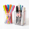 2 Pack Pen Pencil Holder for Desk, Acrylic Desk Organizer with Bow Clear Makeup Brush Holder Cup Desktop Stationery for Office School (Transparent+Beige)