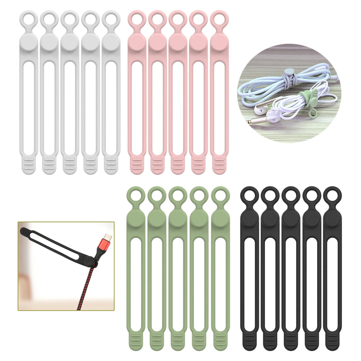 [20Park]UMUST Silicone Cable Ties, Reusable Cable Management Organizer, Cord Tie,Multipurpose Elastic Cord Organizer for Bundling and Fastening Cable Cords Wires(black)