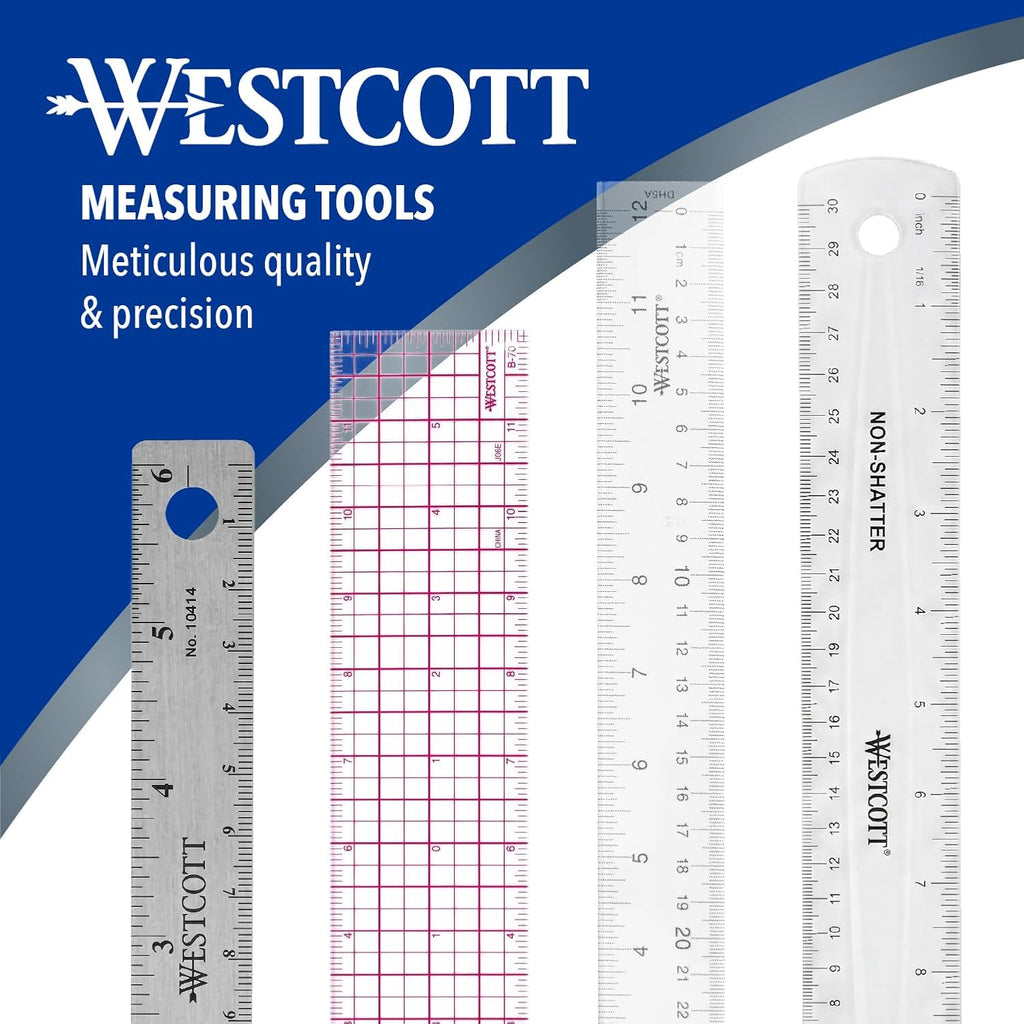 Westcott Transparent Beveled Graph Ruler with Zero-Centering Scale, Back-to-School, School Supplies, Classroom Supplies, 2 X 18-Inch