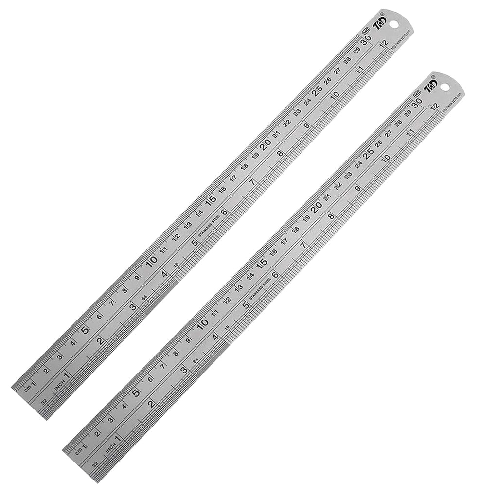 YouOKLight Stainless Steel Ruler 2-Pack, 12 Inch & 30 cm Metal Ruler Dual Scale, Flexible Yet Durable Metric and Imperial for Drawing, Engineering, Sewing, School, Office – Silver