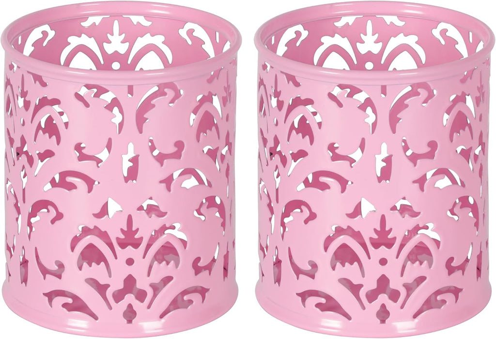 EasyPAG Pink Pen Holder for Desk, 2 Pack Round Pen Organizer, Brush Holder for Vanity, Metal Pencil Cup Organizer for Home, Office, Classroom, School