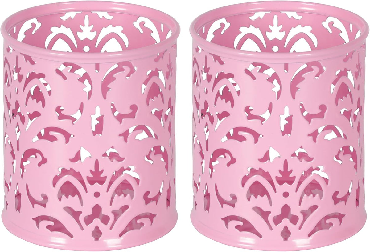 EasyPAG Pink Pen Holder for Desk, 2 Pack Round Pen Organizer, Brush Holder for Vanity, Metal Pencil Cup Organizer for Home, Office, Classroom, School