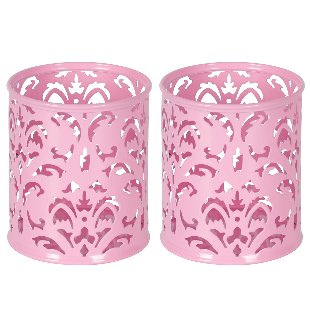 EasyPAG Pink Pen Holder for Desk, 2 Pack Round Pen Organizer, Brush Holder for Vanity, Metal Pencil Cup Organizer for Home, Office, Classroom, School