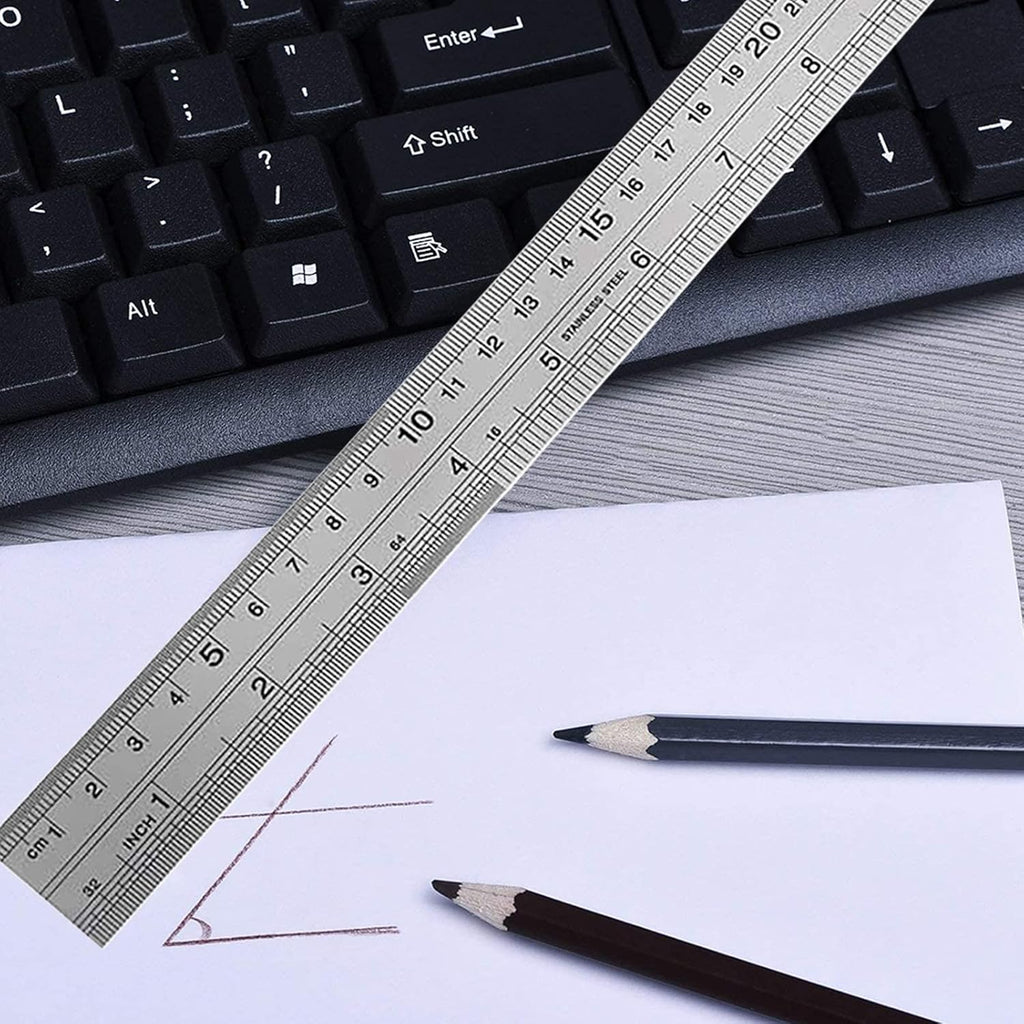 YouOKLight Stainless Steel Ruler 2-Pack, 12 Inch & 30 cm Metal Ruler Dual Scale, Flexible Yet Durable Metric and Imperial for Drawing, Engineering, Sewing, School, Office – Silver