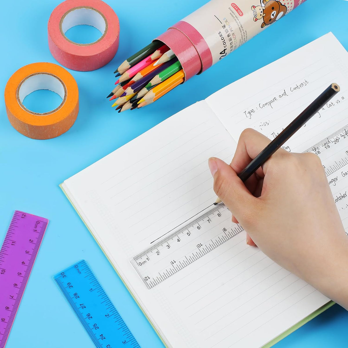 30PCS Clear Ruler Plastic Rulers 12 Inch, with Inches and Metric for School Classroom, Home, or Office (Clear)