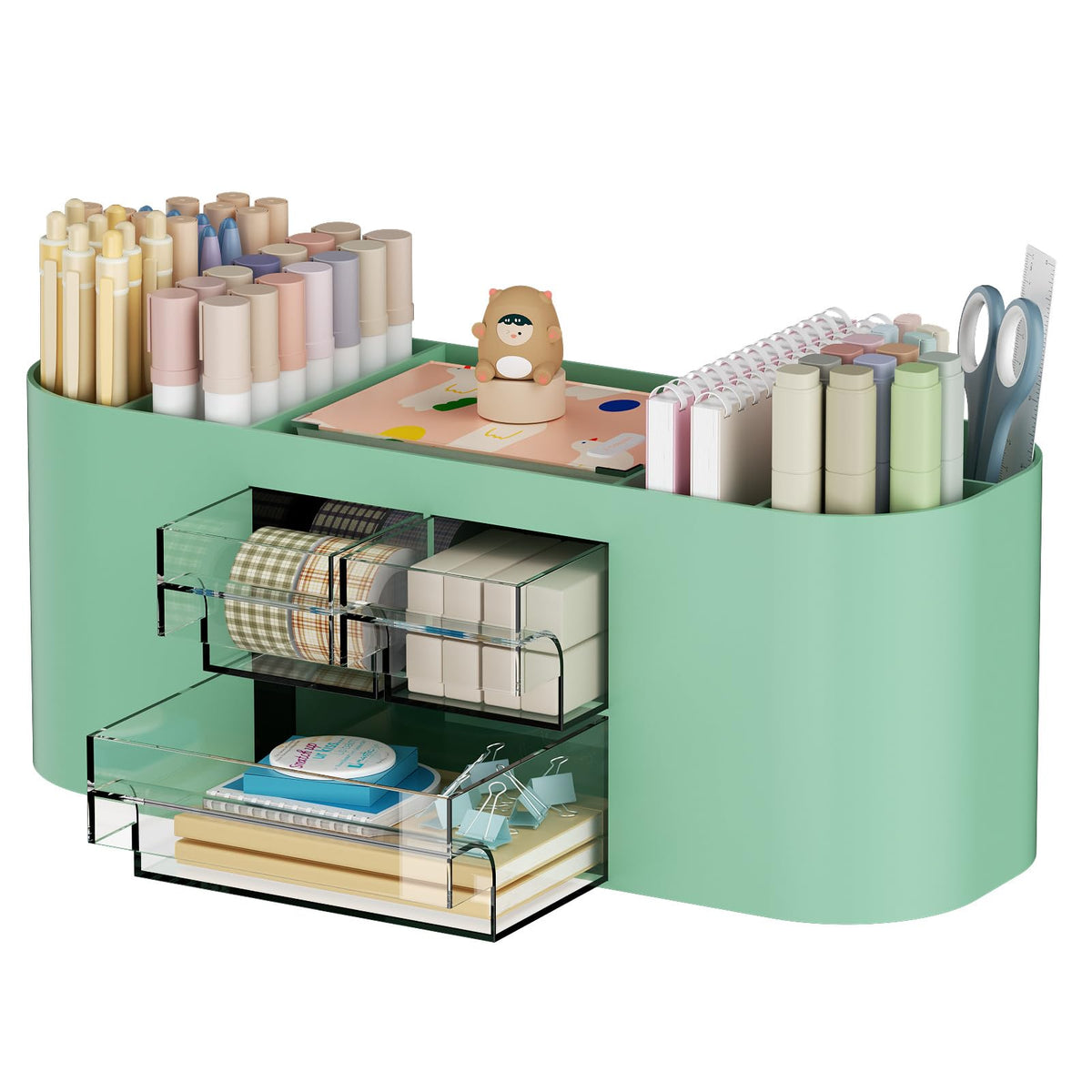 Marbrasse Desk Organizer Pen Holder for Desk with 3 Drawers, Multi-Functional Pencil Holder, Desk Organizers and Accessories with 7 Compartments for Home, School, Classroom(White)
