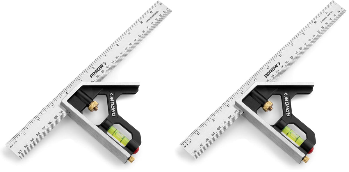 Arrow Combination Square, 12-Inch Combo Square with Bubble Level