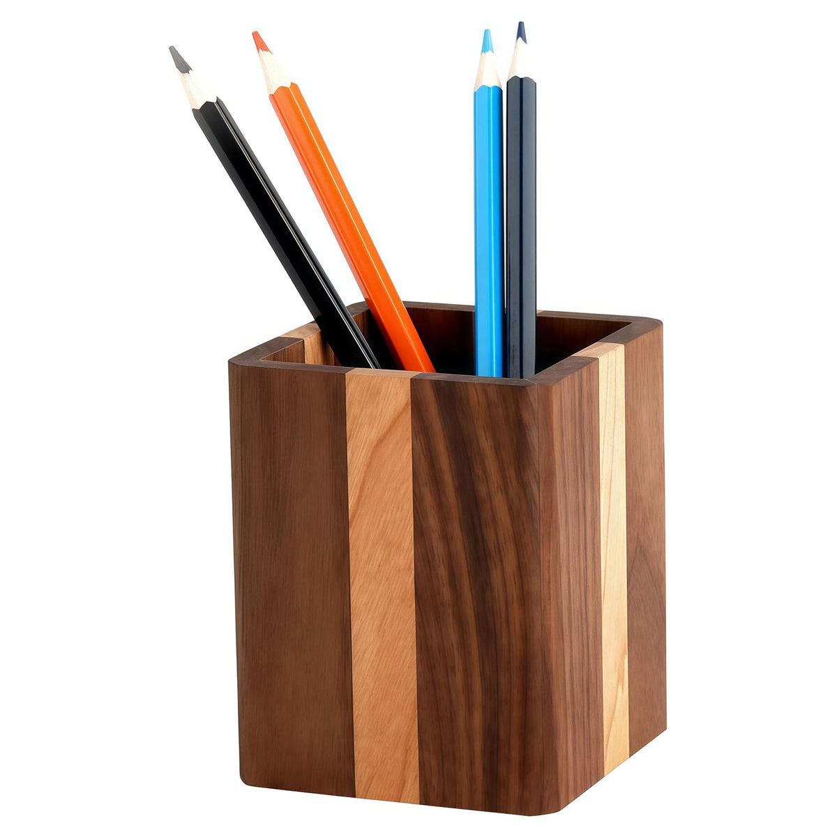 Walnut Pencil Holder Wood Pen Holder For Desk Pen Cup Organizer Ofiice Pencil Stand Simple(Cherry center walnut side)