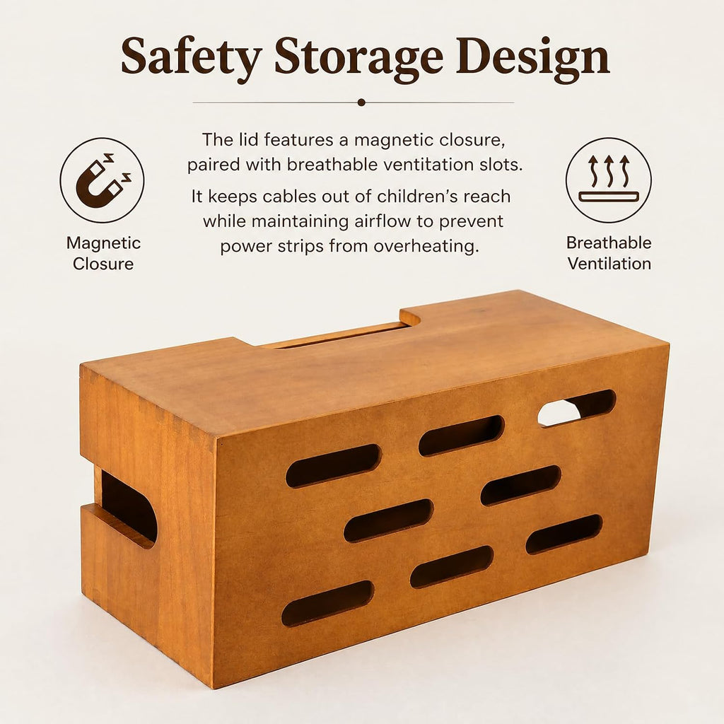 Wood Cable Management Box, Acacia Wood Cord Organizer