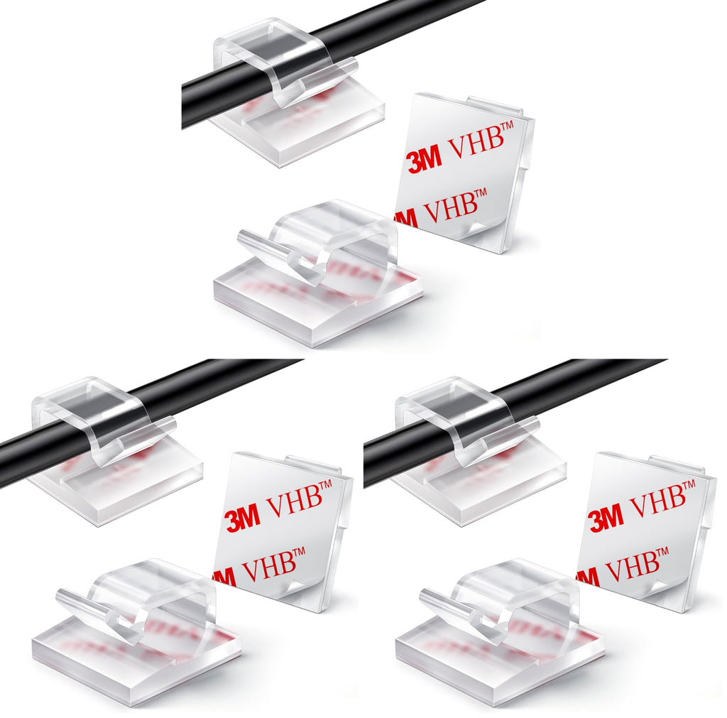 KGROTE 100PCS Cable Clips, Adhesive Wire Clips Strong Cord Clips Wire Holders, Cable Management Clips for Desk, Wall, Car, TV, Ethernet Cable (Clear, Small)