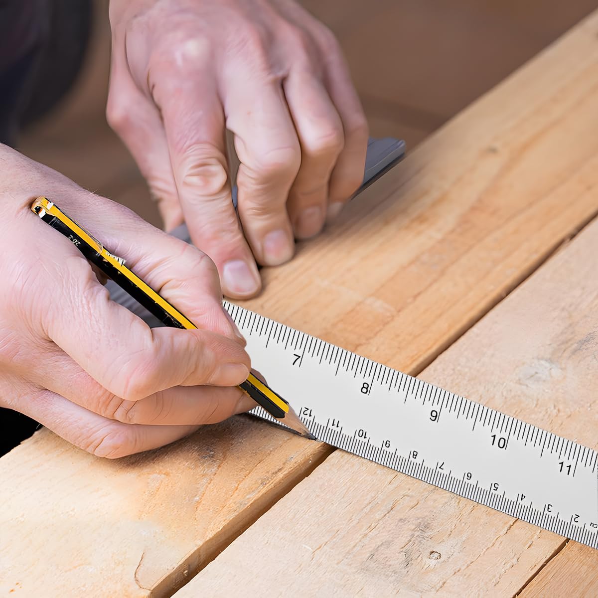 4PCS 12" Metal Ruler, Imperial & Metric, Stainless Steel with Cork Backing