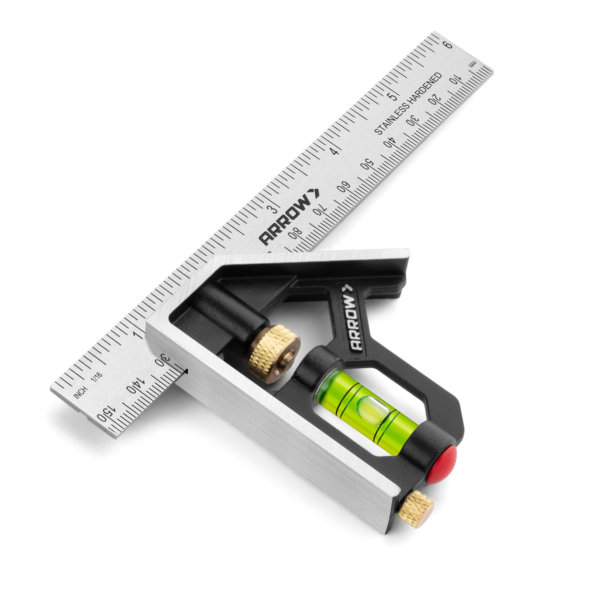 Arrow Combination Square, 12-Inch Combo Square with Bubble Level