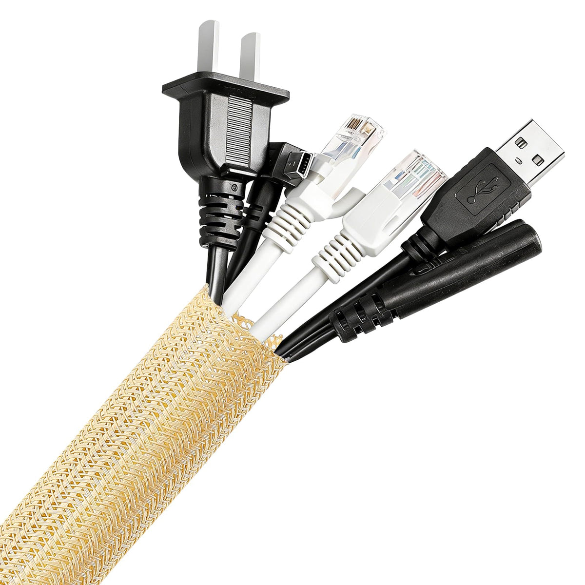 AGPTEK White Cable Management Sleeve, 2 Pack 5ft - 1.2 inch Cord Hider