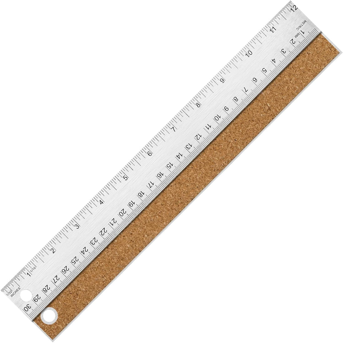 12 Inch Metal Ruler with Cork Backing, Imperial & Metric Markings