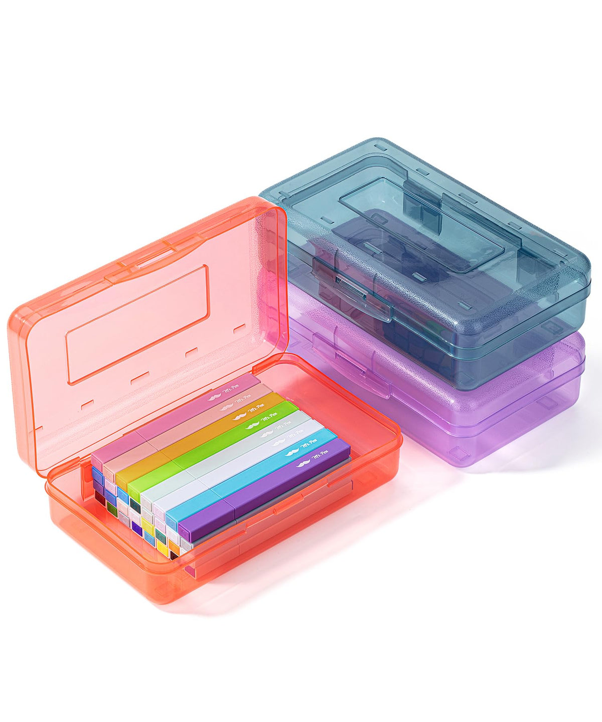 Mr. Pen- Plastic Pencil Case Box, 2 Pack, Large Crayon Marker Pen Organizer