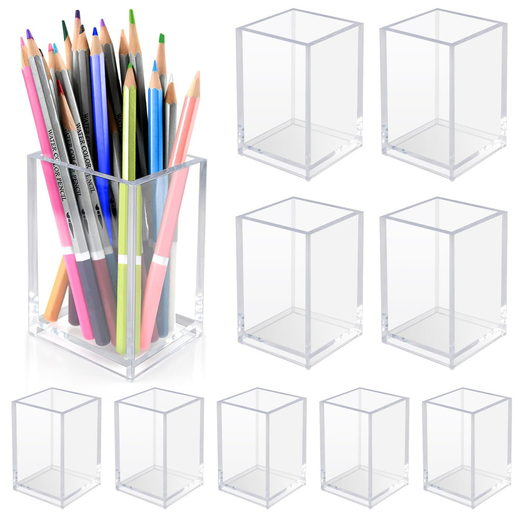 10 Pack Clear Acrylic Pen Holders For Desk, Pencil Cup Makeup Brush Holders