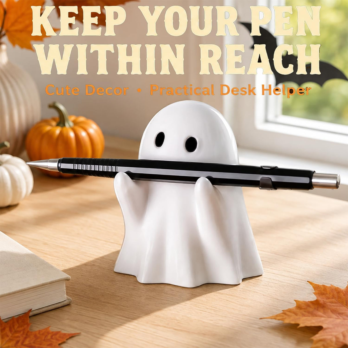 Halloween Ghost Figurine - Spooky Resin Pen Holder Statue, Cute Decor for Halloween Decorations Indoor, Funny Porch and Indoor Spooky Home Decor Gifts