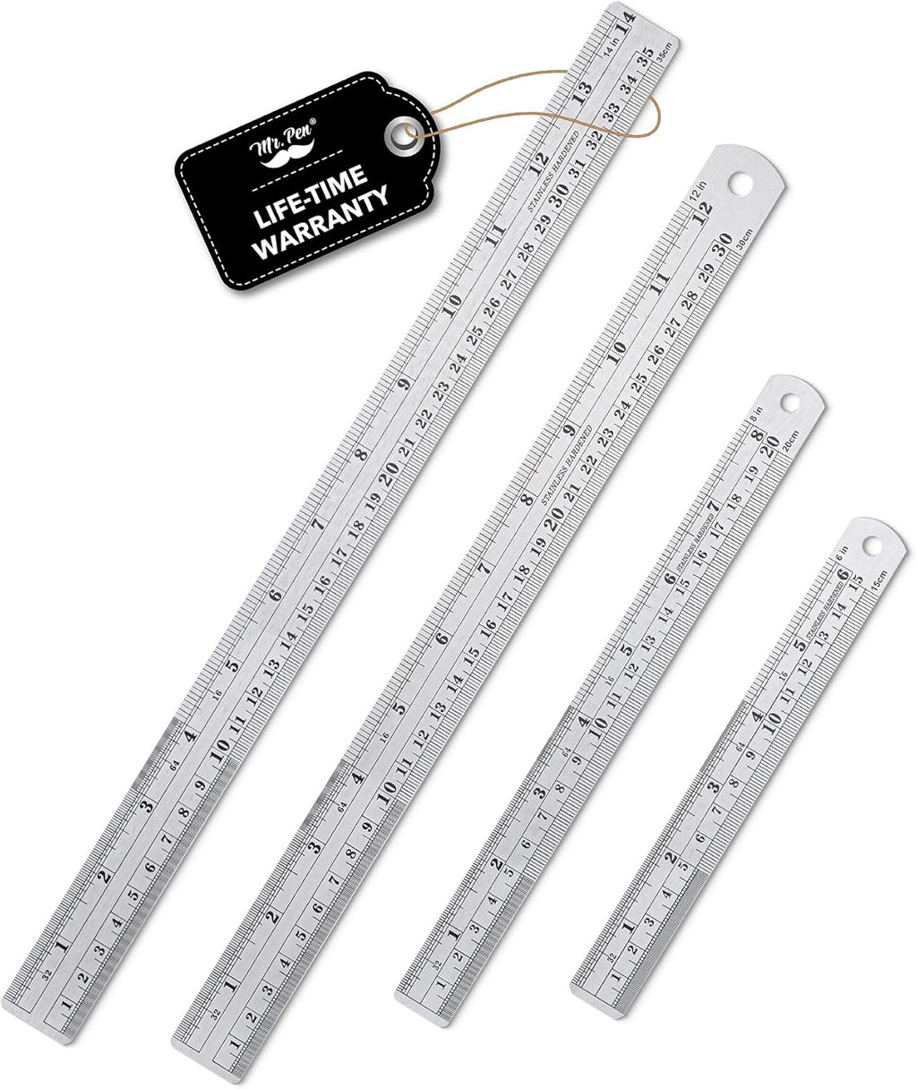 Mr. Pen- Metal Straight Edge Ruler, 4 pcs, 6", 8", 12", 14"