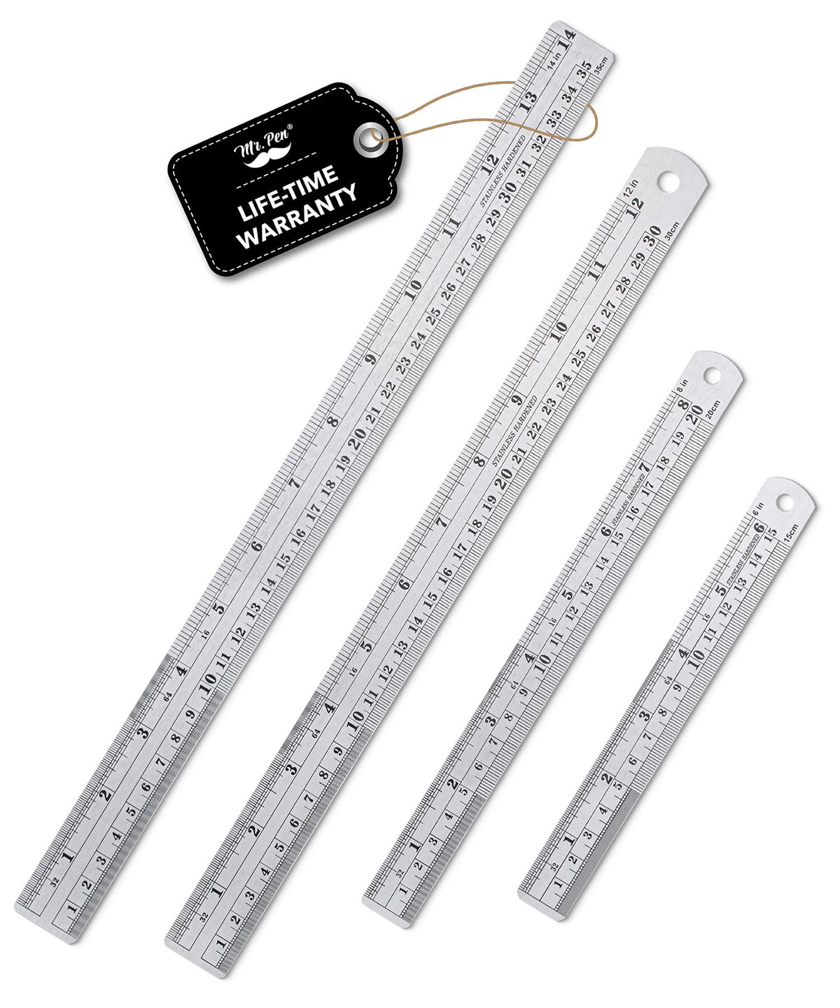Mr. Pen- Metal Straight Edge Ruler, 2 Pack, 6" and 12", Gold