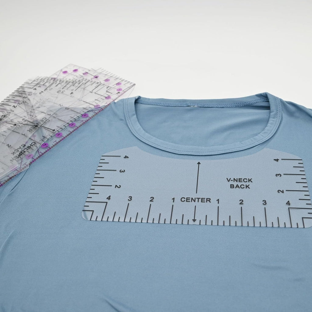 T-Shirt Ruler Guide for Vinyl Alignment, Tshirt Rulers to Center HTV Designs, PVC Template with Acrylic Quilting Ruler, Sewing Craft Tools & Accessories for Heat Press, HTV Transfer & Sublimation