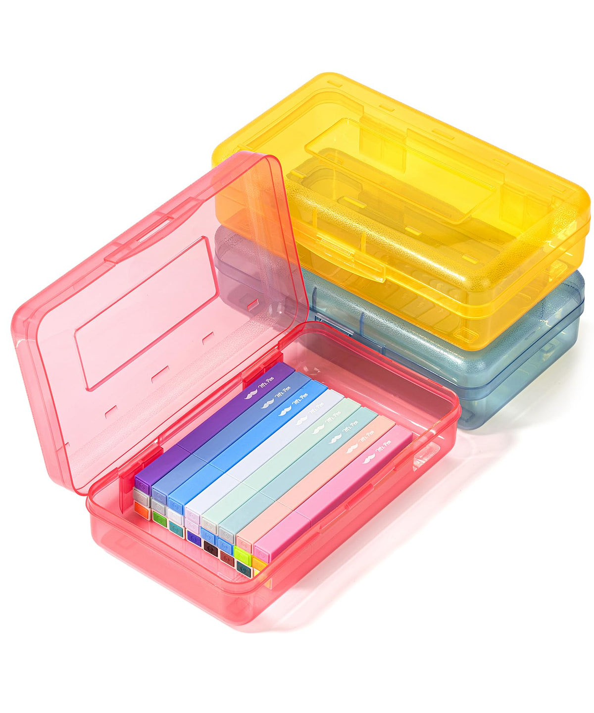 Mr. Pen- Plastic Pencil Case Box, 2 Pack, Large Crayon Marker Pen Organizer