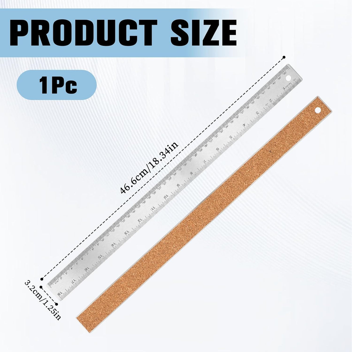 Metal Ruler 18 Inch - Stainless Steel Metal Ruler with Cork Backing Non-Slip Rulers with Inch and Centimeters Prevent Ink Leakage for School Office Drawing Engineering Tools