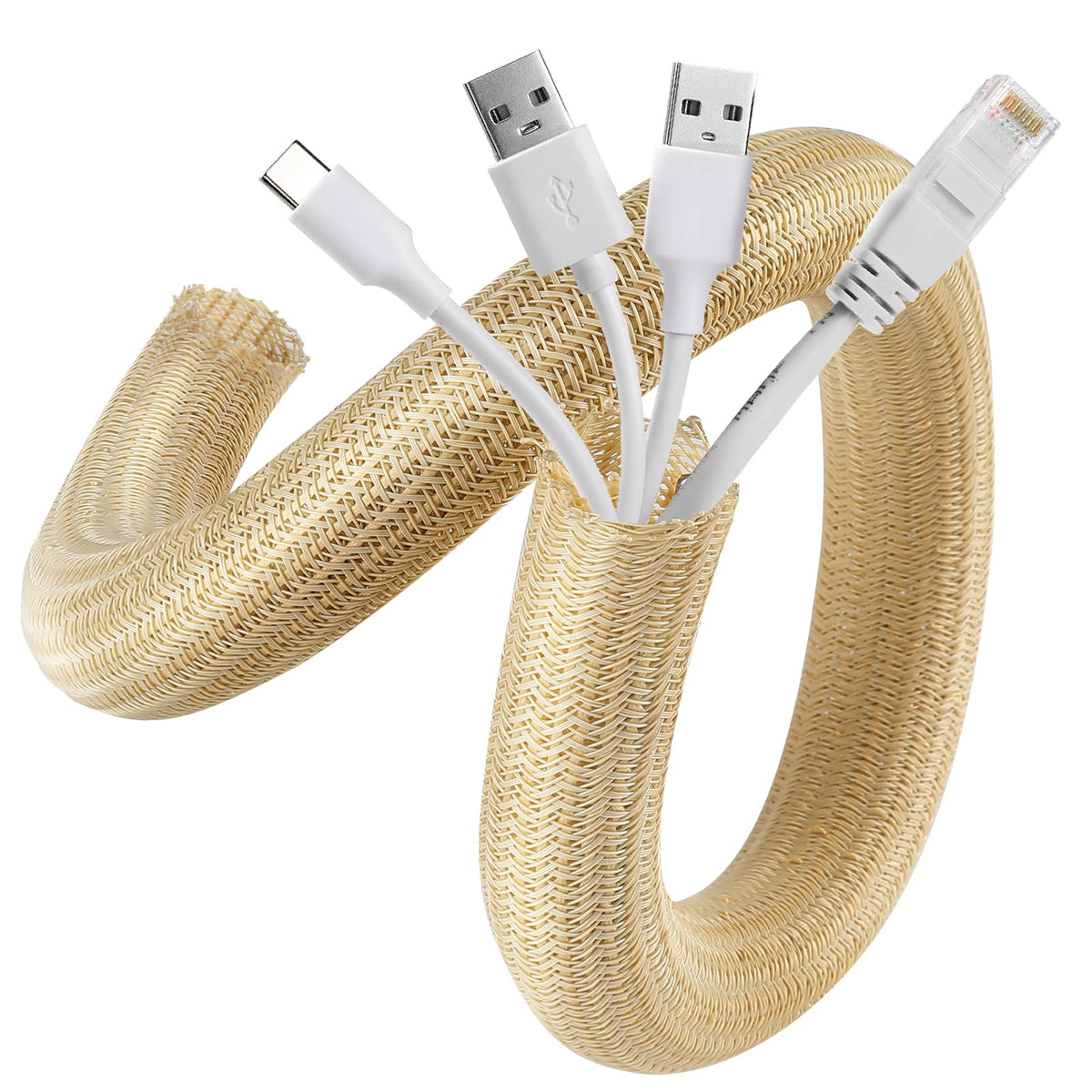 AGPTEK White Cable Management Sleeve, 2 Pack 5ft - 1.2 inch Cord Hider