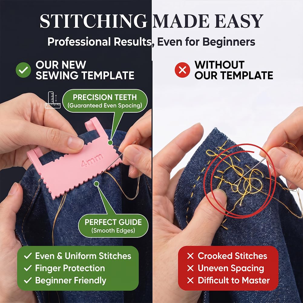 3Pcs Clip-On Sewing Ruler Set-Edge Stitch Lock&Sewing Gauge (3,4,5mm,Pink)