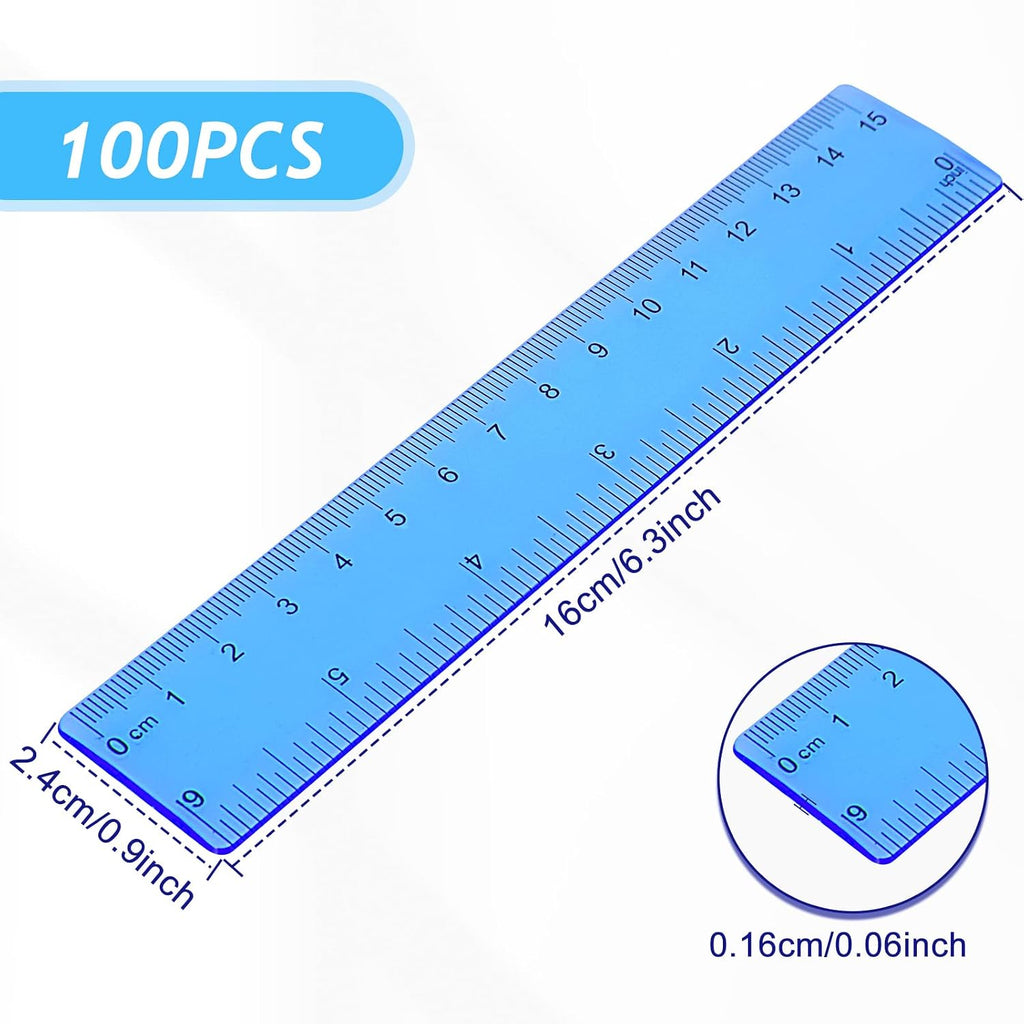 Zonon 100 Pcs 6 Inch Plastic Rulers Flexible Dual,Colorful, Transparent
