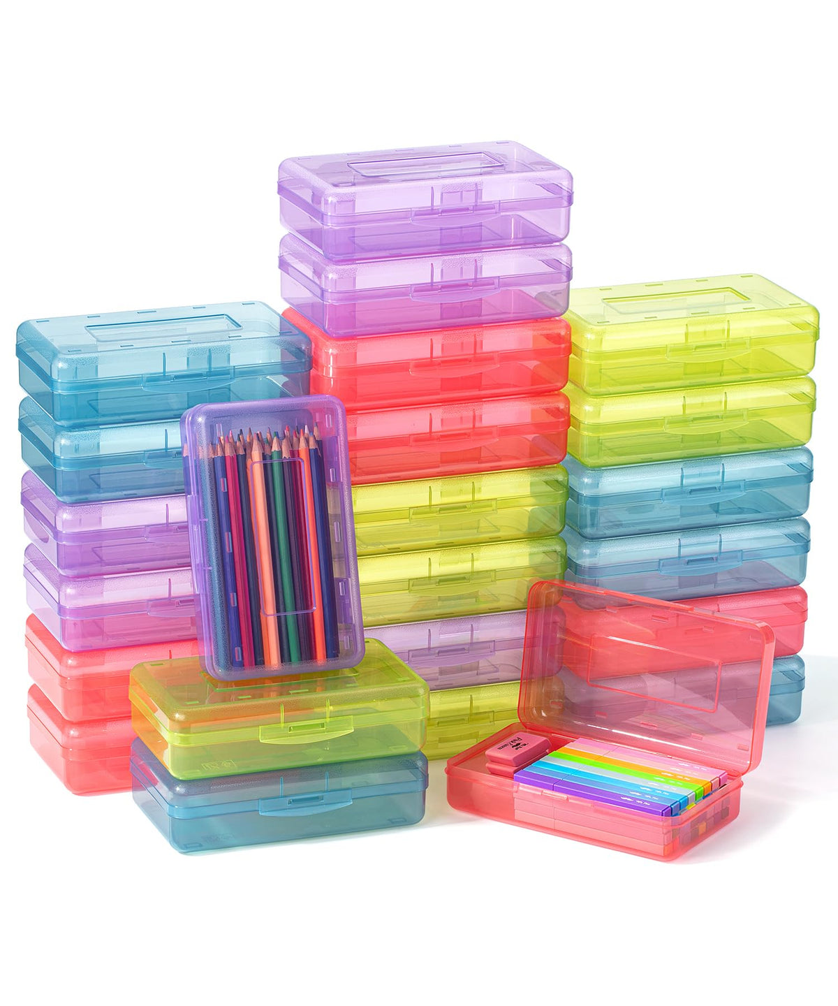 Mr. Pen- Plastic Pencil Case Box, 2 Pack, Large Crayon Marker Pen Organizer