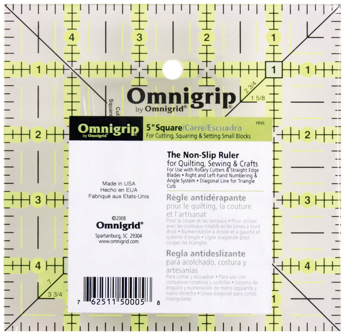 Omnigrip Non-Slip Rectangle Quilting Ruler, Cuts Two -1/2" x 12-1/2" Fabric