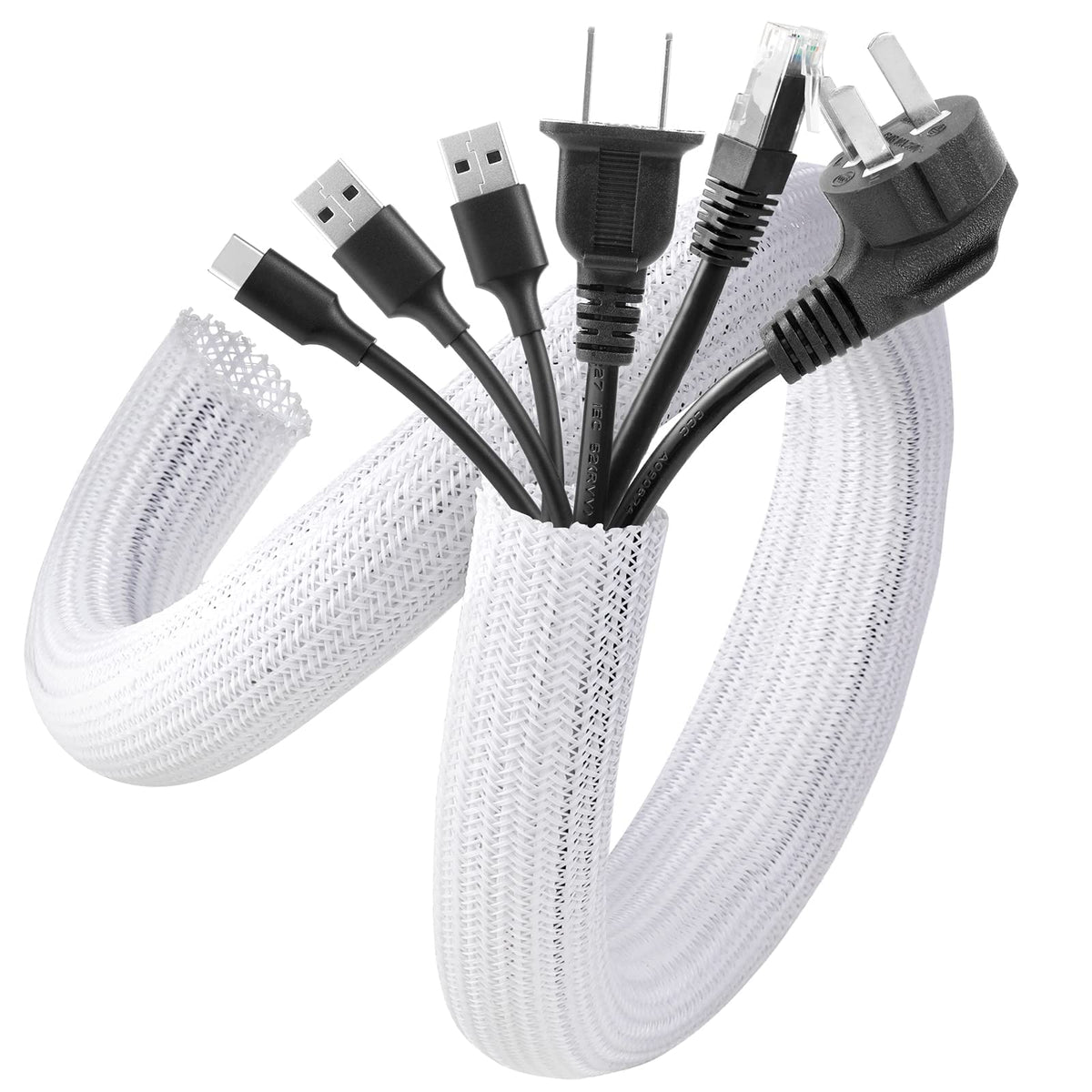 AGPTEK White Cable Management Sleeve, 2 Pack 5ft - 1.2 inch Cord Hider