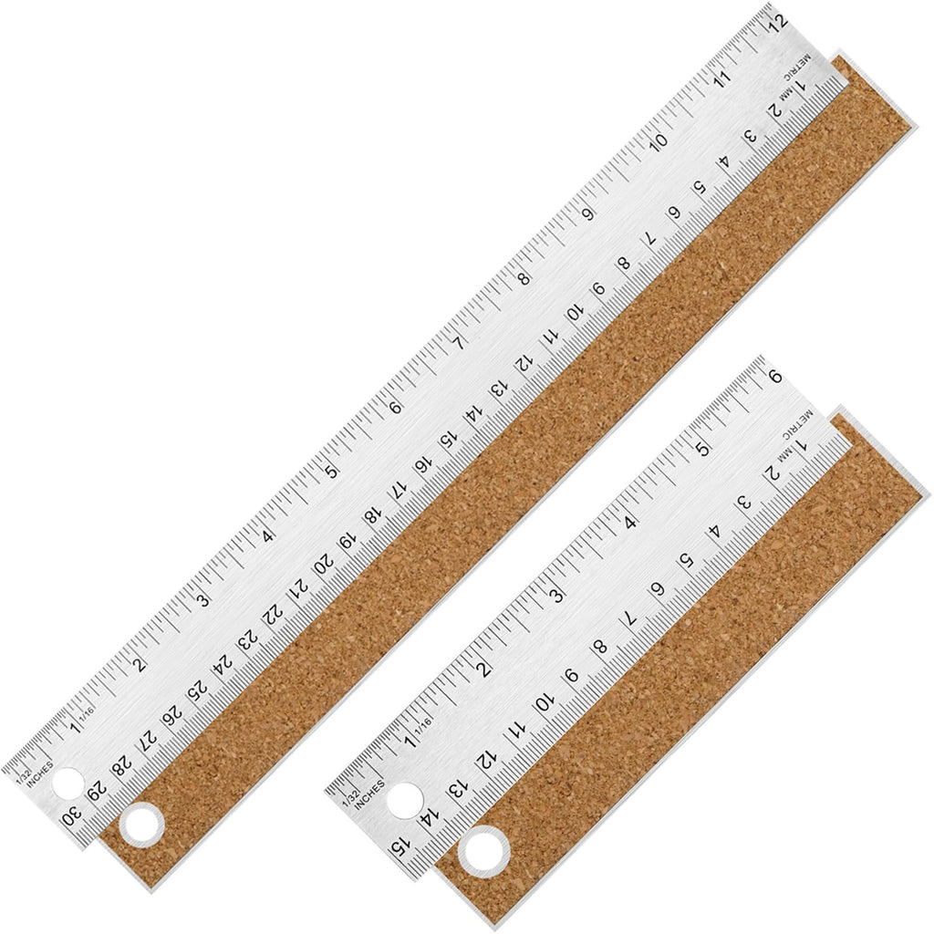 12 Inch Metal Ruler with Cork Backing, Imperial & Metric Markings