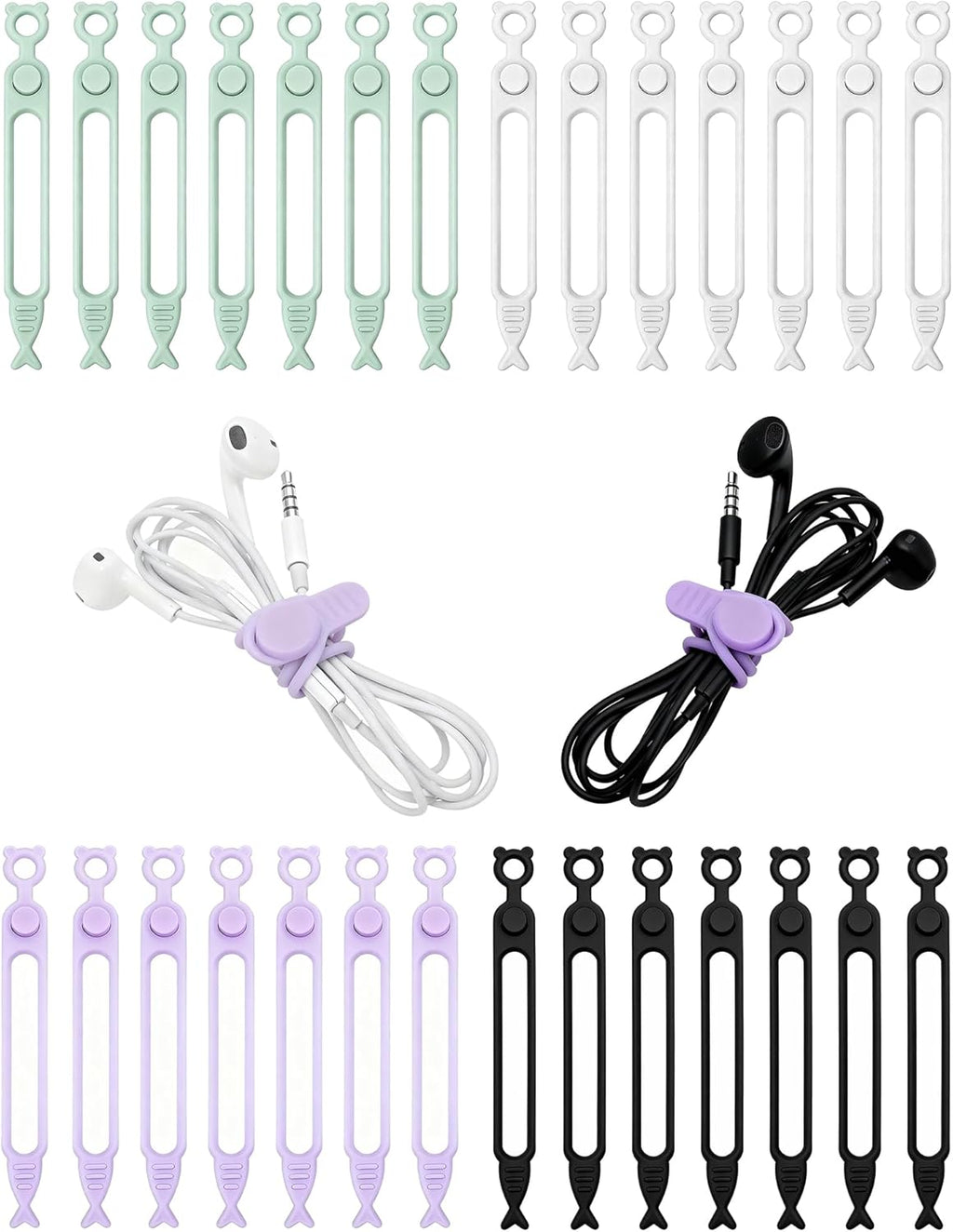 28 Pcs Silicone Cable Ties Reusable, Cable Cord Organizer Straps