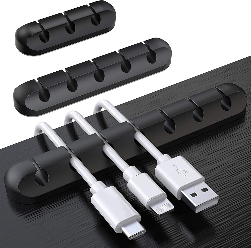 SOULWIT 3 Pcs Silicone USB Cable Holder Clips, Self Adhesive - Black