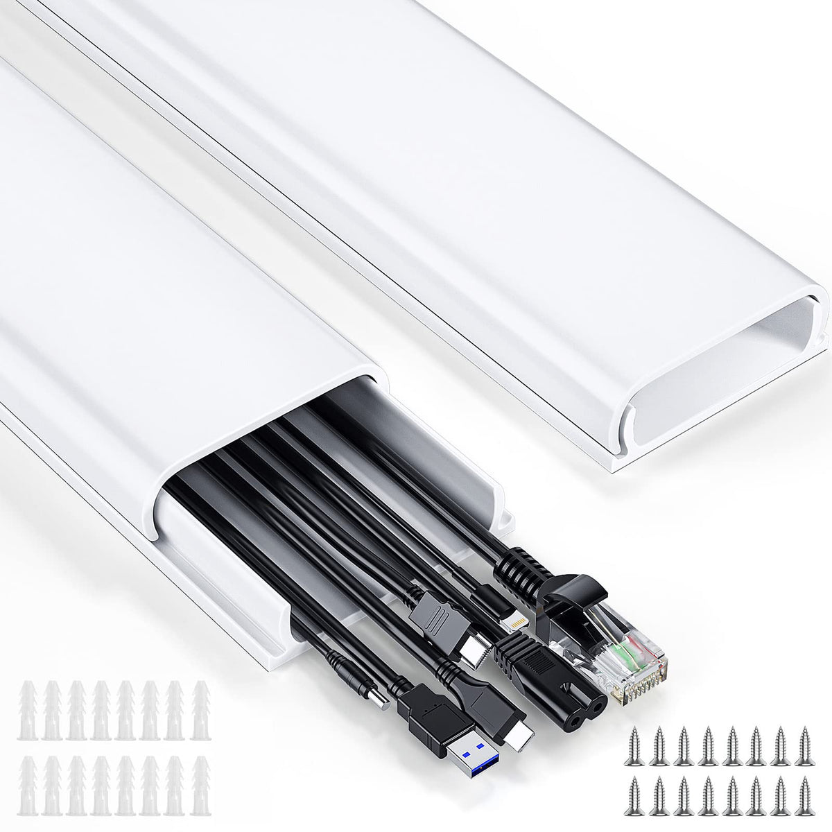 Delamu TV Cord Hider, Cord Covers for 2-3 Wires on Wall, Paintable Cable Hider Wire Covers for Cords, Easier Setup Wire Hiders for TV on Wall, Cable Cover Management to Hide Wires, W0.94H0.47in, White