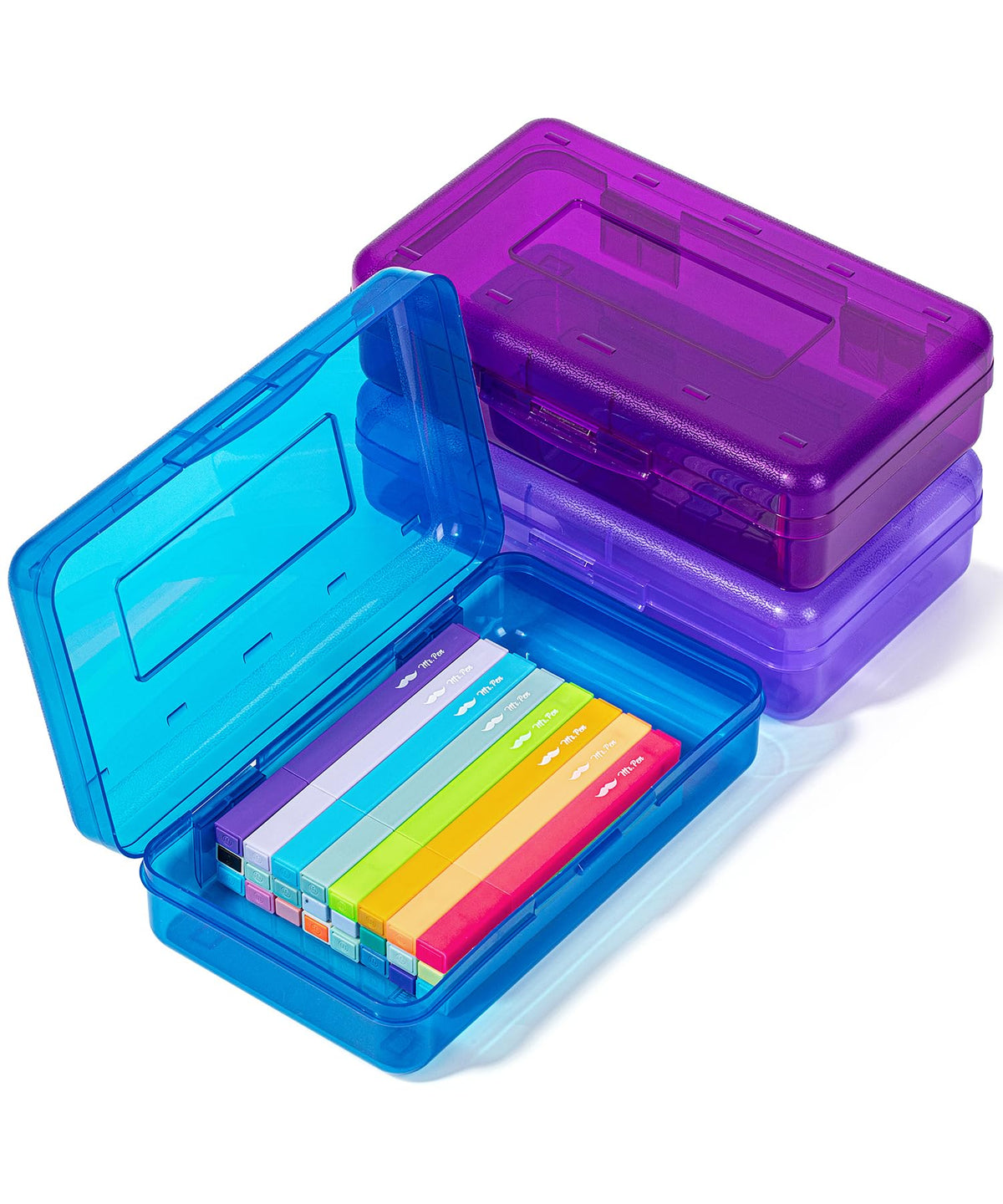 Mr. Pen- Plastic Pencil Case Box, 2 Pack, Large Crayon Marker Pen Organizer