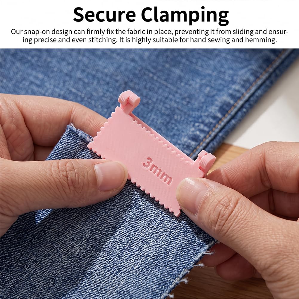 3Pcs Clip-On Sewing Ruler Set-Edge Stitch Lock&Sewing Gauge (3,4,5mm,Pink)