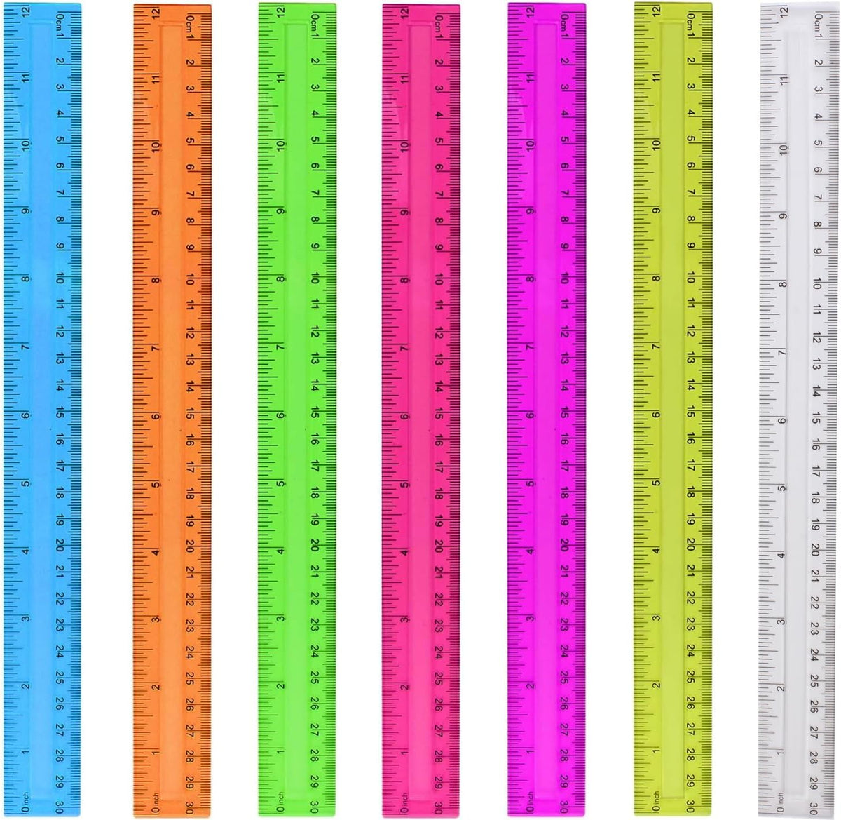 7PCS Clear Ruler, 12 Inch Plastic Rulers for School, Home, or Office, Clear Plastic Rulers, Assorted Colors.