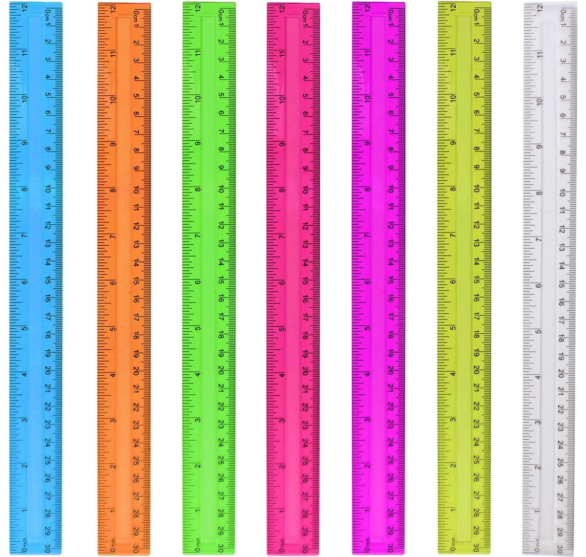 7PCS Clear Ruler, 12 Inch Plastic Rulers for School, Home, or Office, Clear Plastic Rulers, Assorted Colors.