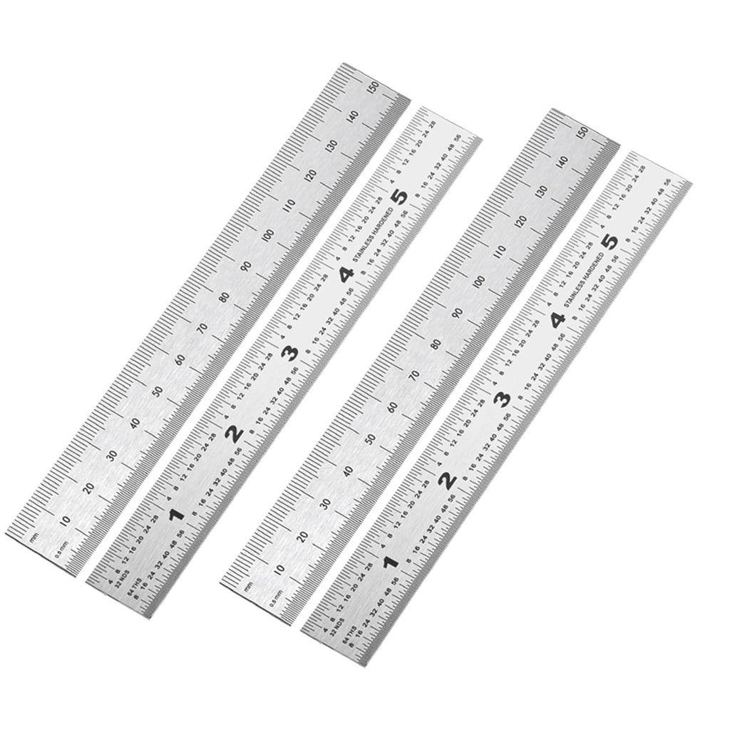 6 Inch Machinist Ruler, 4-Pack Stainless Steel Precision Scale Ruler with Inch/Metric Etched Markings, Dual Side Measuring Rule for Engineers, Drafting, Woodworking
