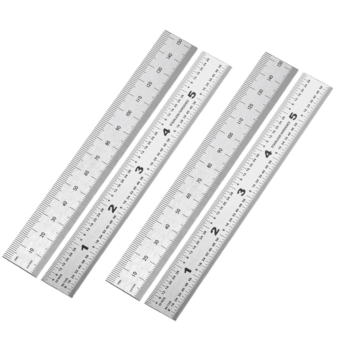 6 Inch Machinist Ruler, 4-Pack Stainless Steel Precision Scale Ruler with Inch/Metric Etched Markings, Dual Side Measuring Rule for Engineers, Drafting, Woodworking