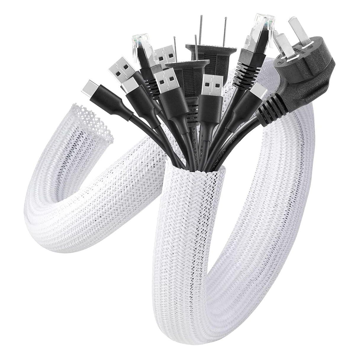 AGPTEK White Cable Management Sleeve, 2 Pack 5ft - 1.2 inch Cord Hider