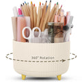 KONVINIT Pencil Pen Holder for Desk, 5 Slots 360 - Degree Rotating Desktop Organizer, Cute Desk Organizers and Accessories for School, Home, Office and Art Supply, Black