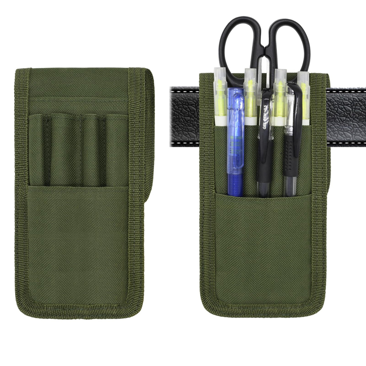 2 Pcs KATOLK Belt Pen Holder, Multifunctional Adjustable Tactical Pencil Pouch, Detachable Military Duty Pencil Sleeve Case, Can Hold Pens, Rulers and Scissors